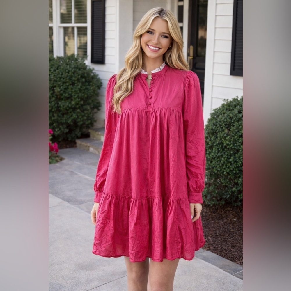 AVAVAV Pink Dress With White Lace Collar Size M/L